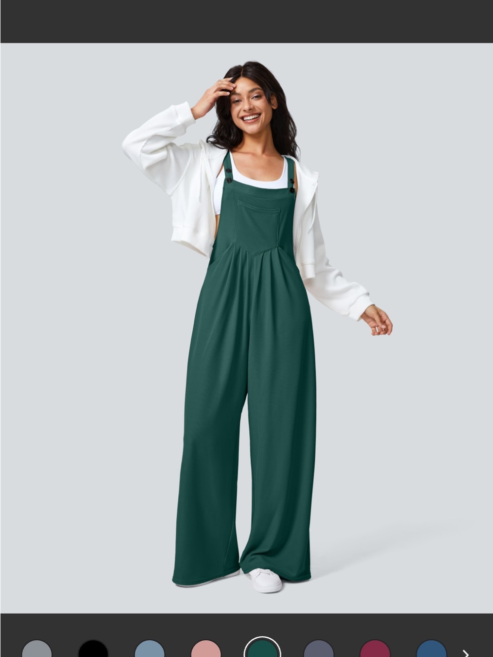 HALARA Waffle Forest Green Wide-Leg Overalls Jumpsuit